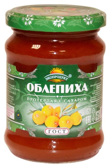 Облепиха «ЭкоПродукт», протертая с сахаром, 320г